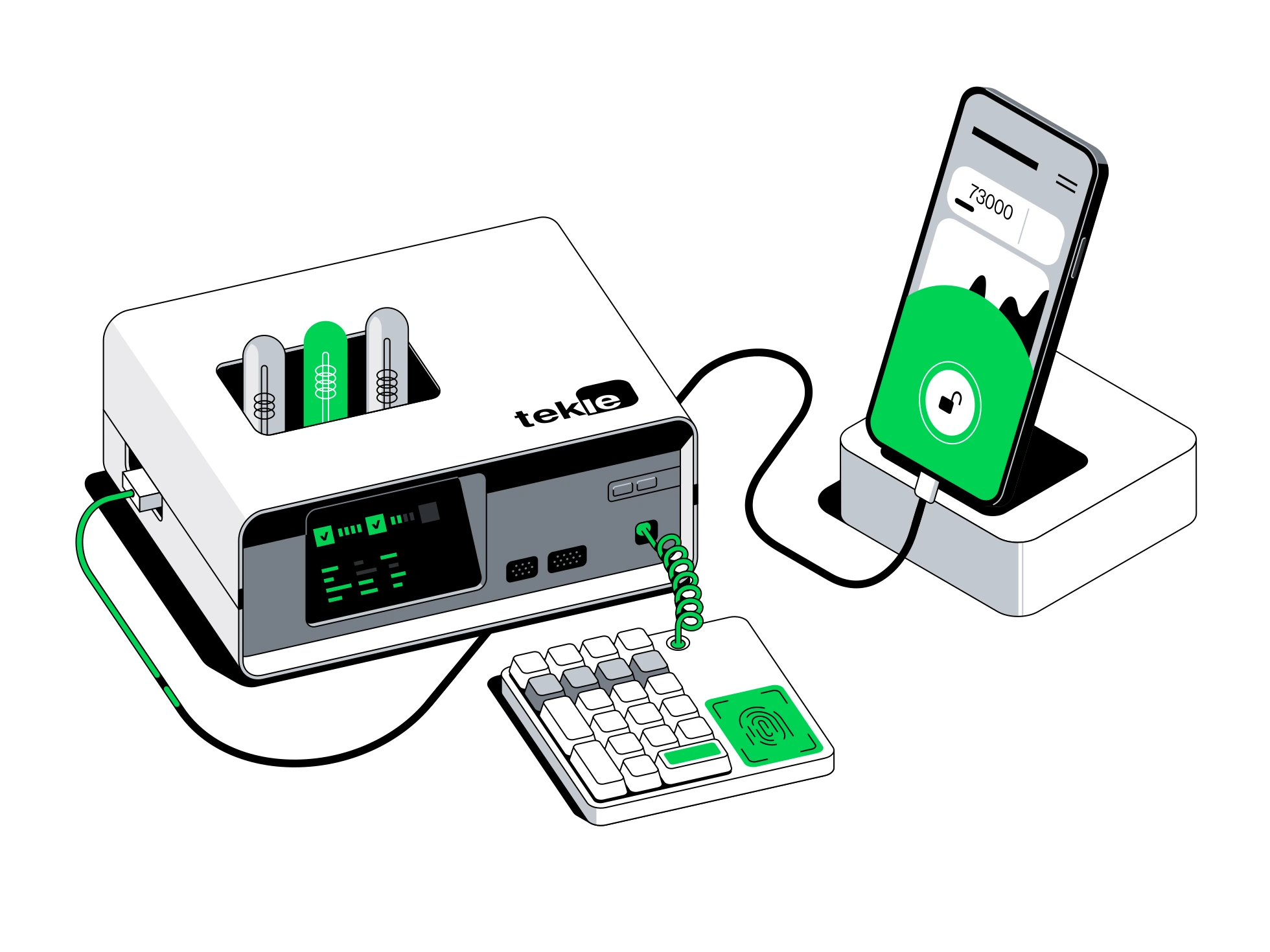 Ilustração técnica representando hardware conectado e infraestrutura edge