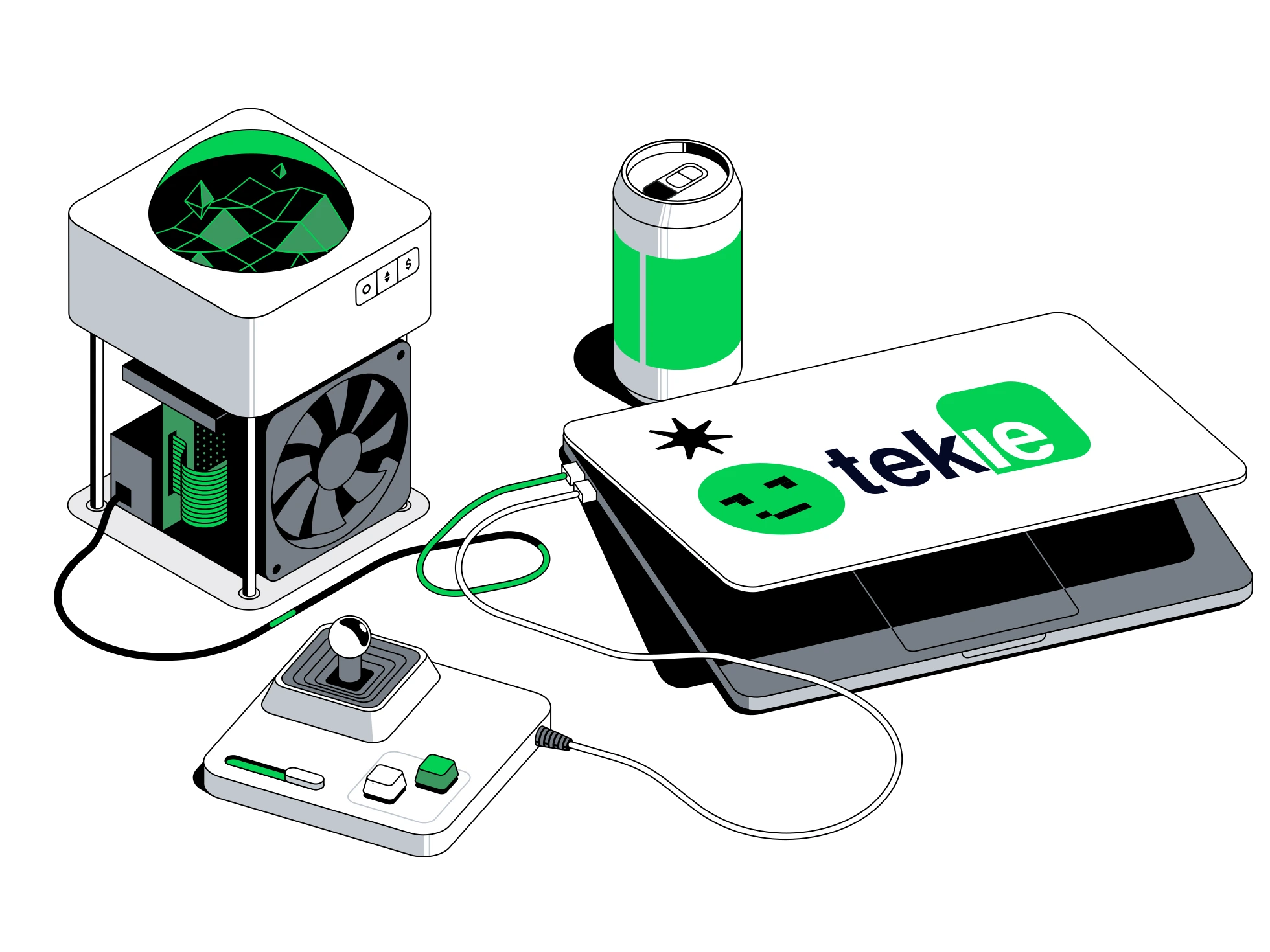 Ilustração de edge device conectado à nuvem e dashboards