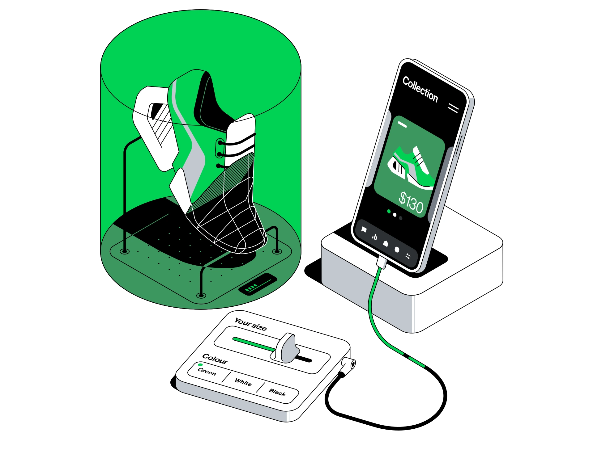 Ilustração complementar representando fluxo técnico e validação de produto